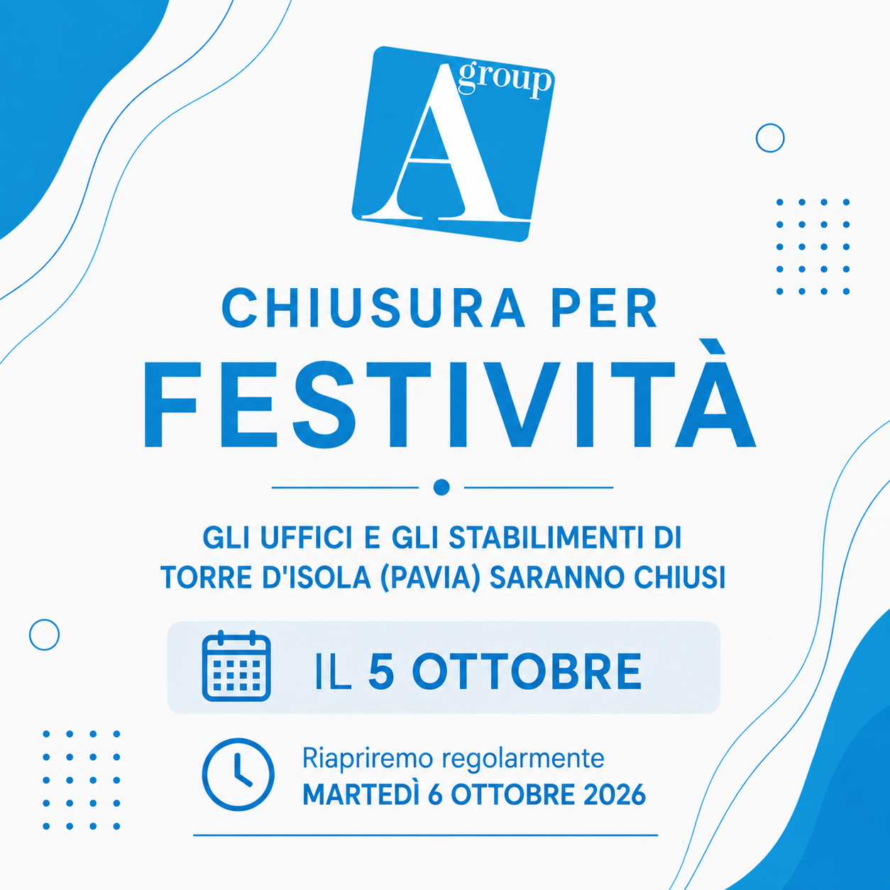 Anafgroup: Chiusura per festività